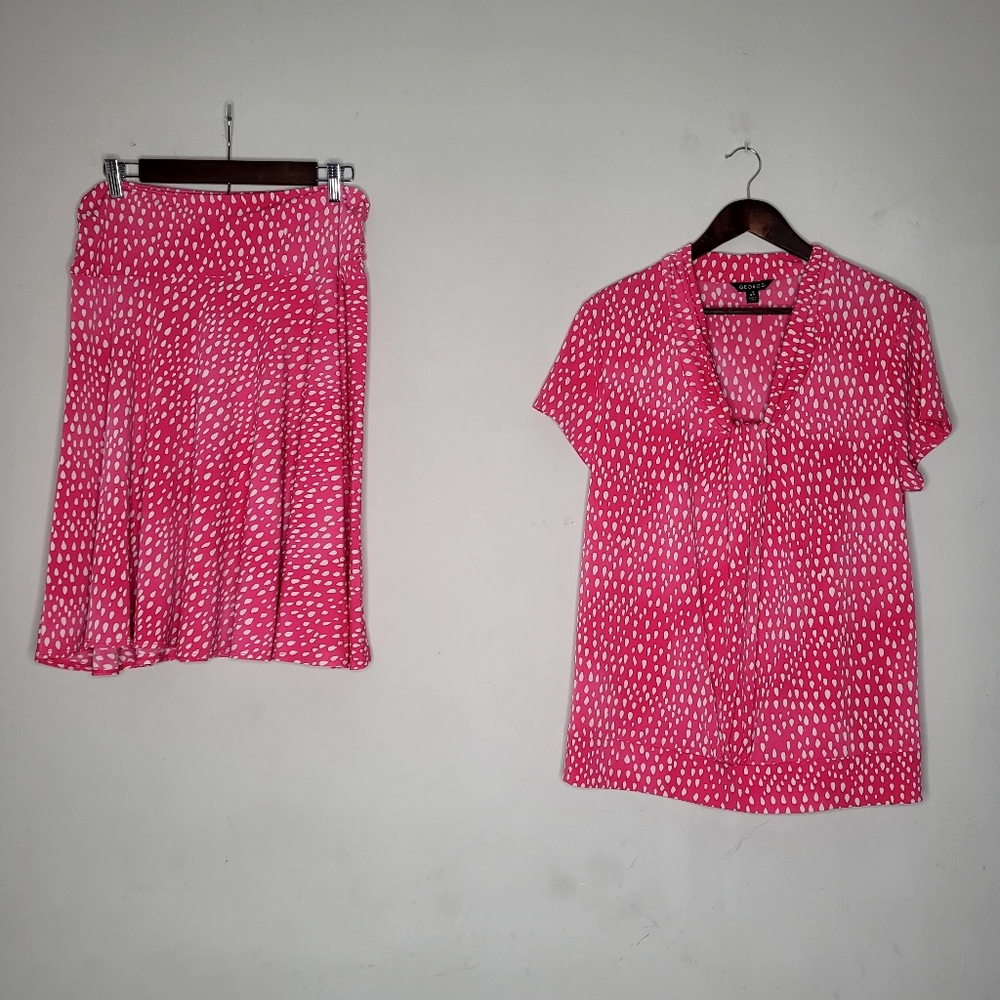 Vtg George Sz L Hot Pink Skirt Set Knee Length A Line Easter Mothers Day Y2K